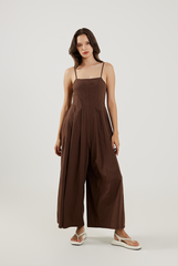 Pleated Full Length Jumpsuit in Dark Brown
