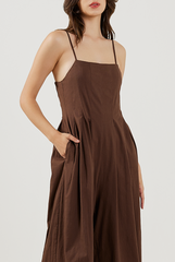 Pleated Full Length Jumpsuit in Dark Brown 
