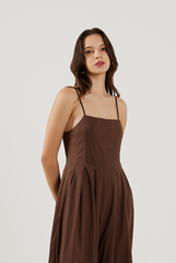 Pleated Full Length Jumpsuit in Dark Brown