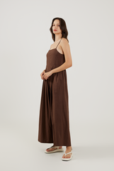 Pleated Full Length Jumpsuit in Dark Brown
