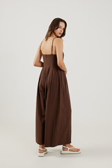 Pleated Full Length Jumpsuit in Dark Brown