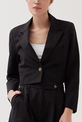 Notch Lapel Cropped Blazer in Black