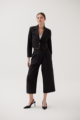 Notch Lapel Cropped Blazer in Black