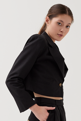 Notch Lapel Cropped Blazer in Black