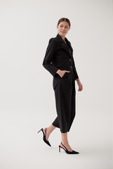 Notch Lapel Cropped Blazer in Black
