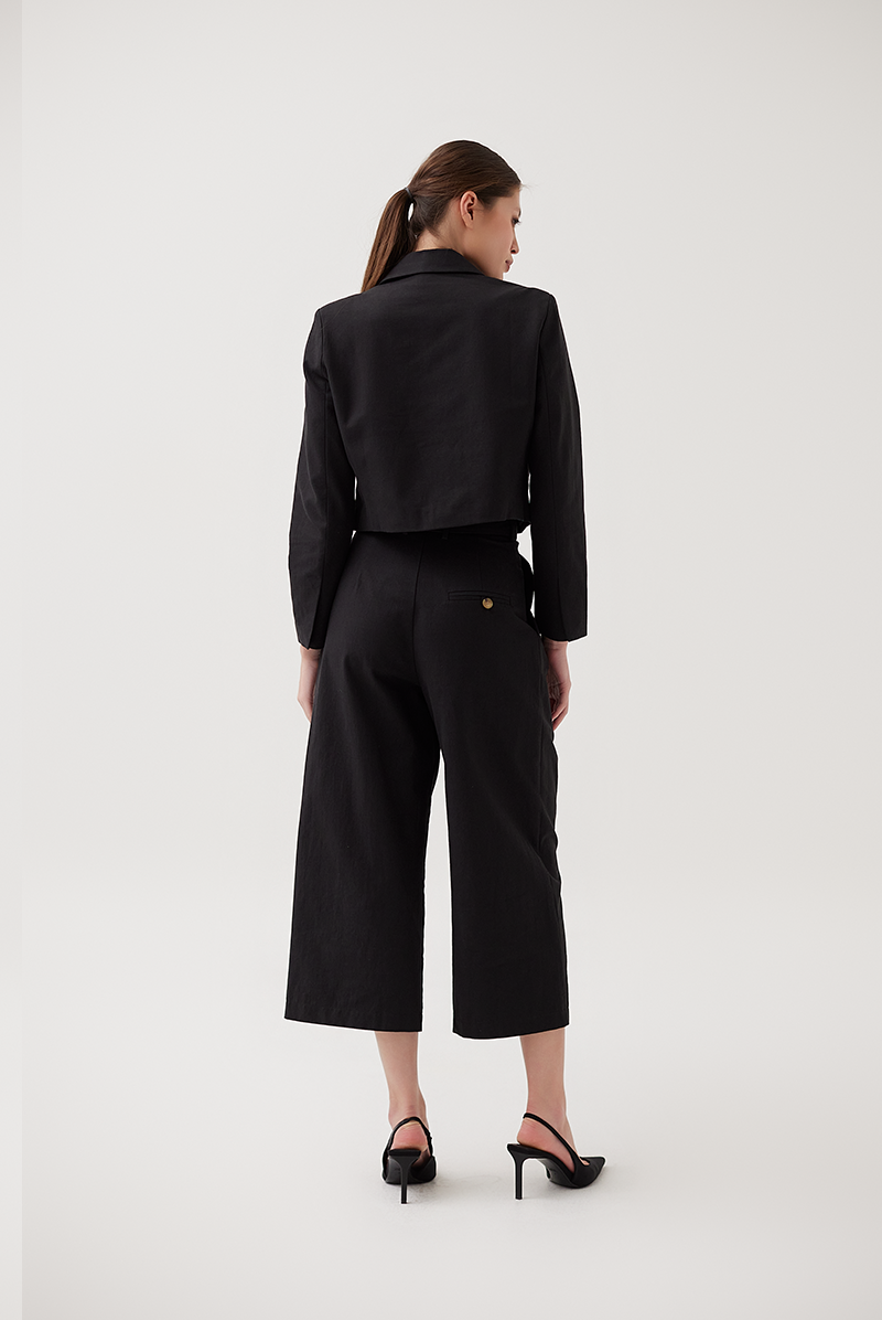 Notch Lapel Cropped Blazer in Black