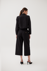 Notch Lapel Cropped Blazer in Black
