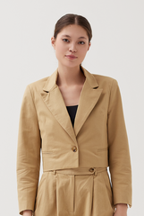Notch Lapel Cropped Blazer in Khaki
