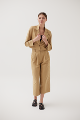 Notch Lapel Cropped Blazer in Khaki