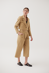 Notch Lapel Cropped Blazer in Khaki