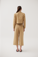 Notch Lapel Cropped Blazer in Khaki