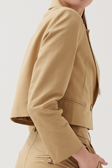 Notch Lapel Cropped Blazer in Khaki