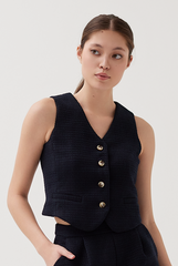 Tweed Vest in Navy Blue