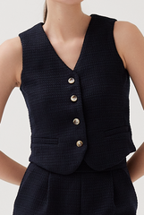 Tweed Vest in Navy Blue