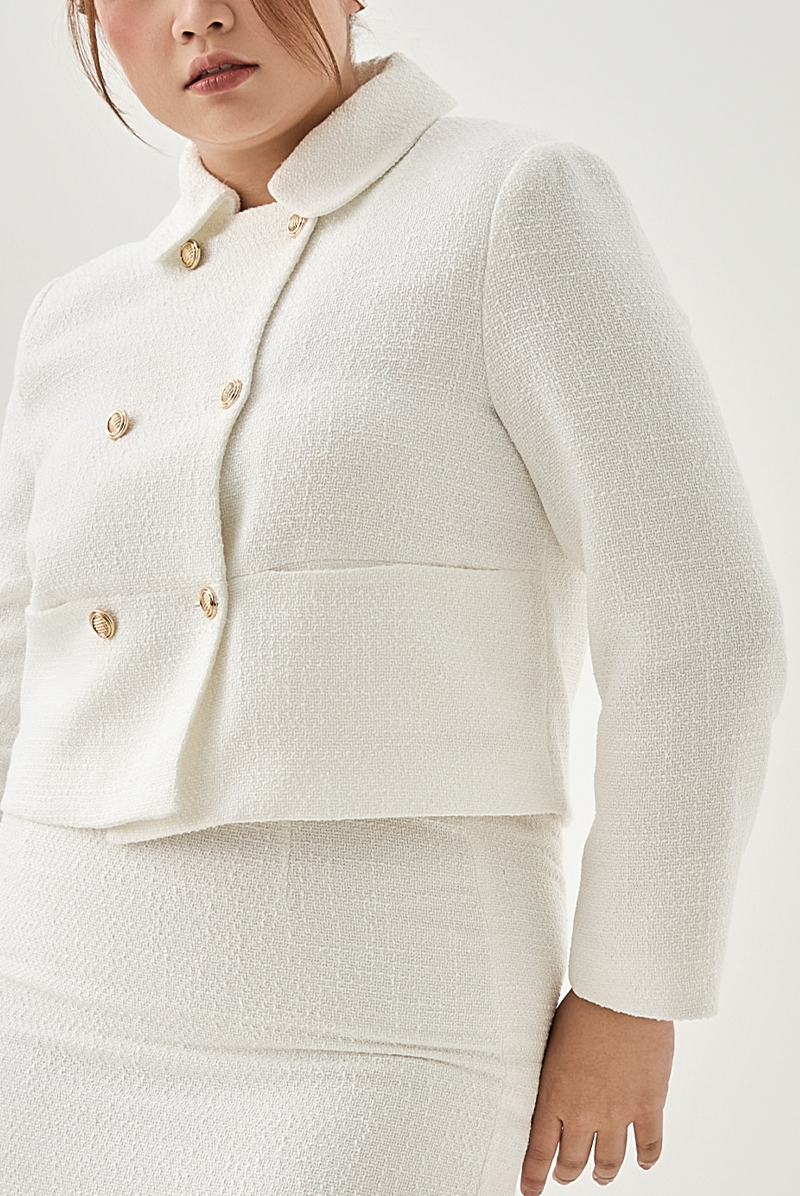 Double-Breasted Buttoned Tweed Jacket