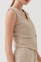 Tencel V Hem Vest in Dark Blue