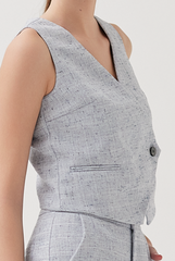 Tencel V Hem Vest in Dark Blue