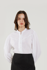 Stand Collar Cotton Shirt in White