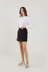 Stand Collar Cotton Shirt in White
