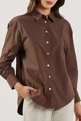 Curved Hem Drop Shoulder Shirt