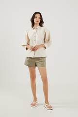 Lantern Sleeves Cotton Shirt in Oat