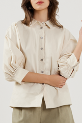 Lantern Sleeves Cotton Shirt in Oat