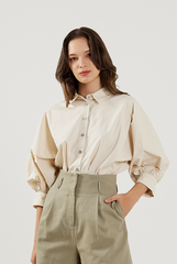Lantern Sleeves Cotton Shirt in Oat 