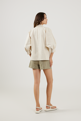 Lantern Sleeves Cotton Shirt in Oat