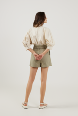 Lantern Sleeves Cotton Shirt in Oat