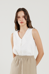 Embroidered Button Top in White