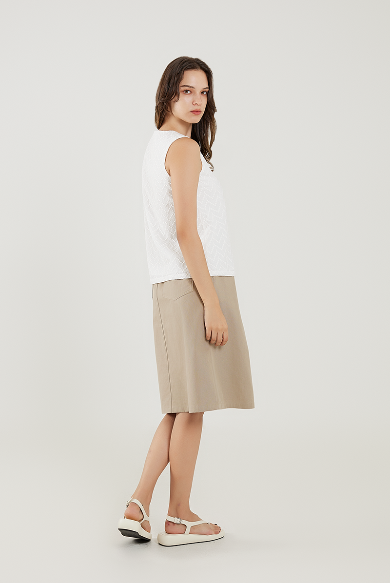 Embroidered Button Top in White