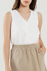 Embroidered Button Top in White
