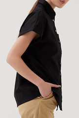 Folded Cuffed Sleeves Shirt in Black
