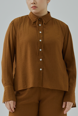 Button-Up Shirt With Self-Tie Ribbon Neckline
