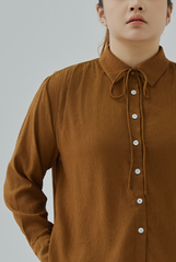 Button-Up Shirt With Self-Tie Ribbon Neckline