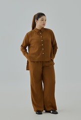 Button-Up Shirt With Self-Tie Ribbon Neckline