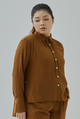 Button-Up Shirt With Self-Tie Ribbon Neckline