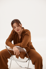 Button-Up Shirt With Self-Tie Ribbon Neckline