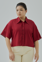 Eyelet Detail Button-Up Shirt