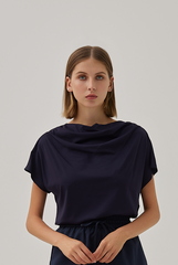 Fleur Cowl Neck Top in Navy Blue