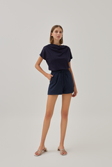 Fleur Cowl Neck Top in Navy Blue