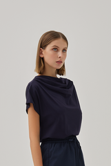 Fleur Cowl Neck Top in Navy Blue