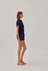 Fleur Cowl Neck Top in Navy Blue