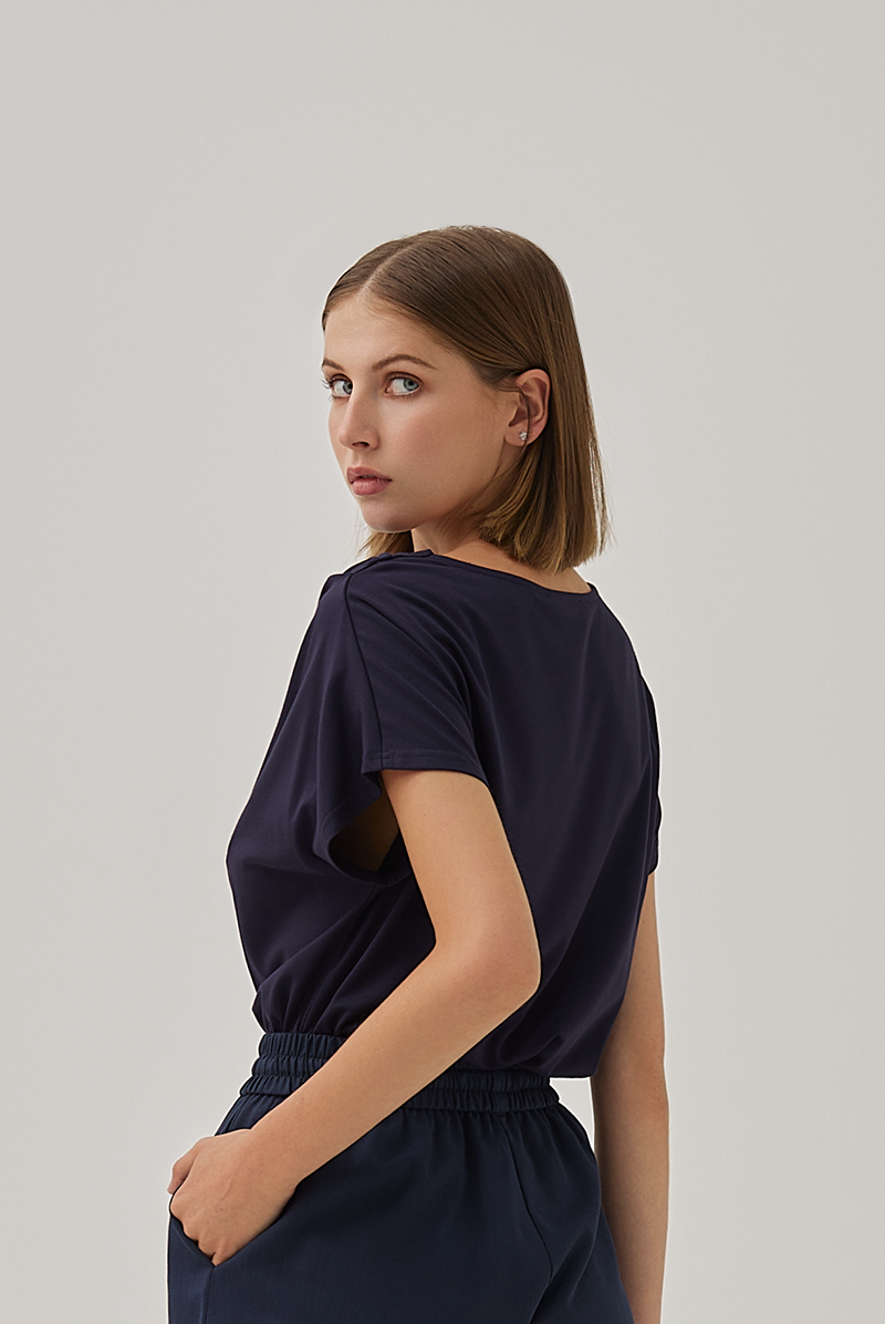 Fleur Cowl Neck Top in Navy Blue
