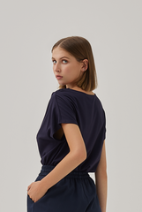 Fleur Cowl Neck Top in Navy Blue