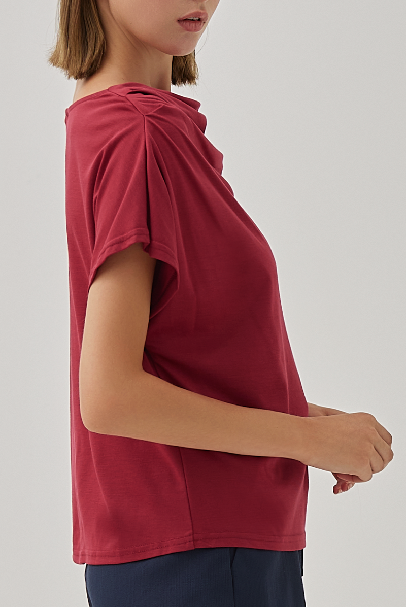 Fleur Cowl Neck Top in Burgundy