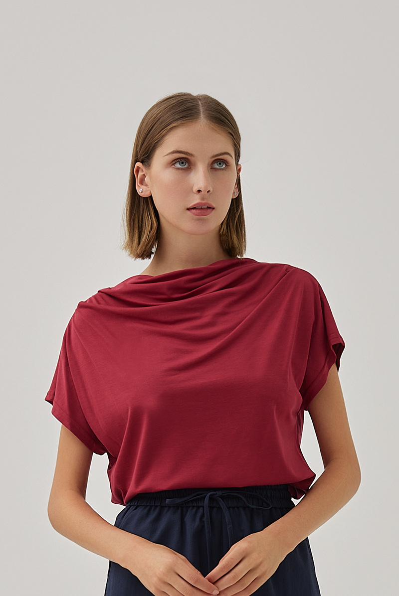 Fleur Cowl Neck Top in Burgundy