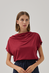 Fleur Cowl Neck Top in Burgundy