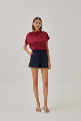 Fleur Cowl Neck Top in Burgundy