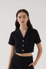 Sammy Collared Crop Top in Black